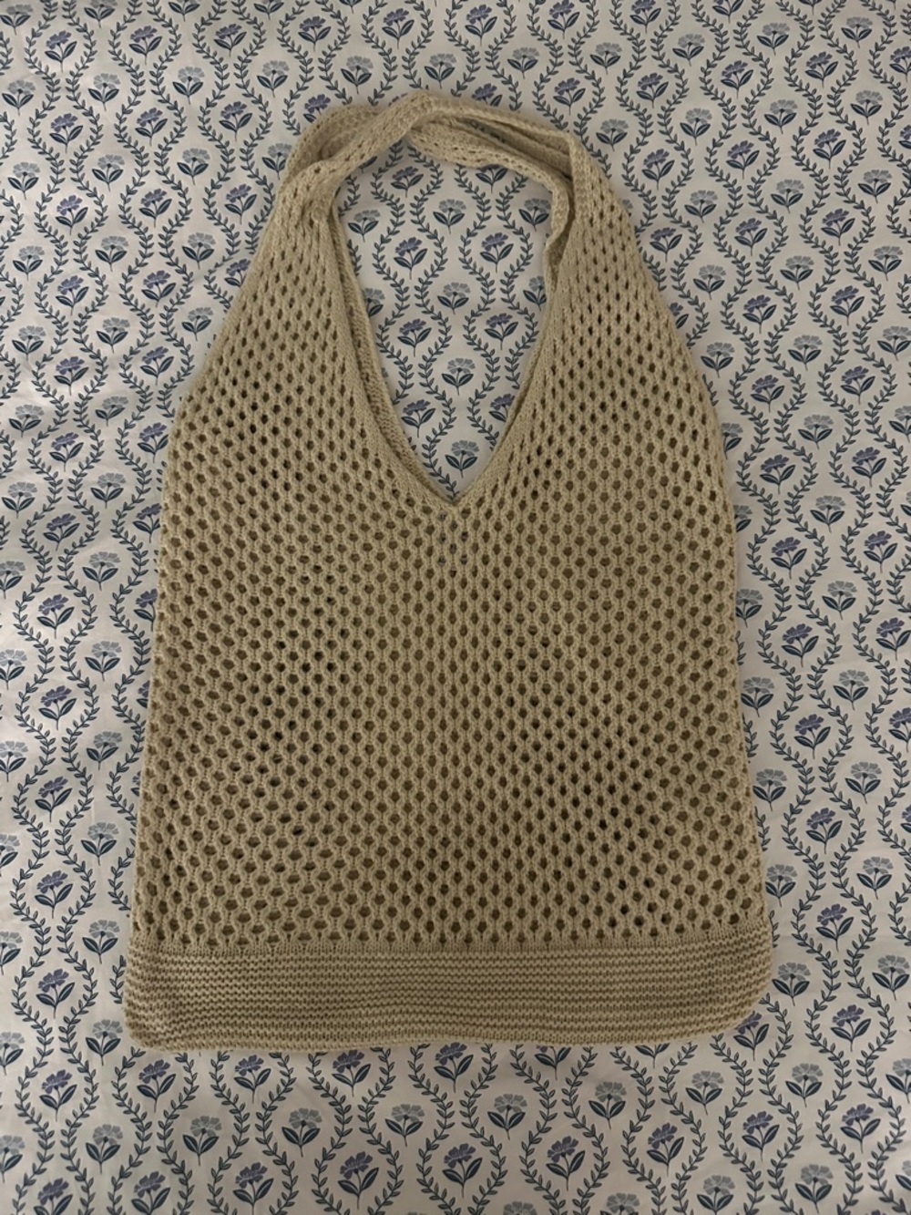 Beige Crochet Mesh Tote Bag